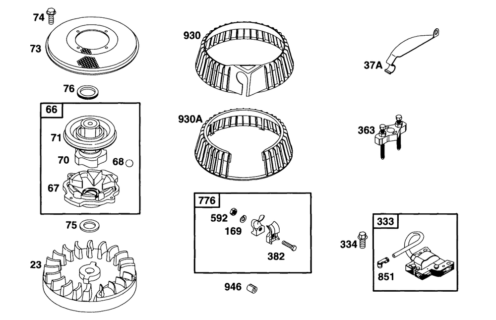 Rewind, Flywheel, Elect Diagram and Parts List for 95982-3110-01  Briggs and Stratton Engine